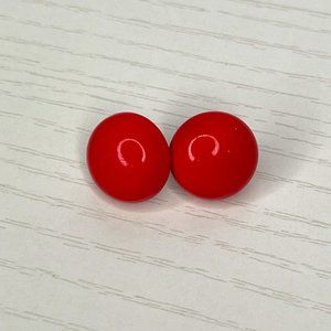 Vintage Red Dome Button Stud Earrings for Pierced Ears